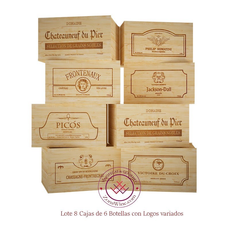 táctica otro Investigación Lote 8 cajas/ 6 botellas en madera rustica con logos|GR1806