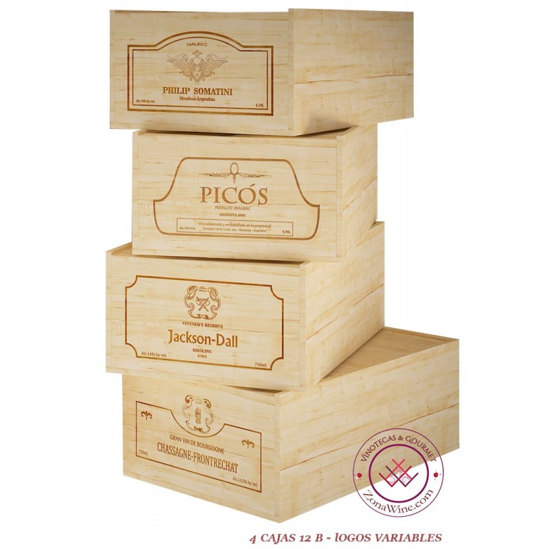 desastre Sustancial disfraz Kit 4 cajas de madera de 12 botellas logos variados|GR1412