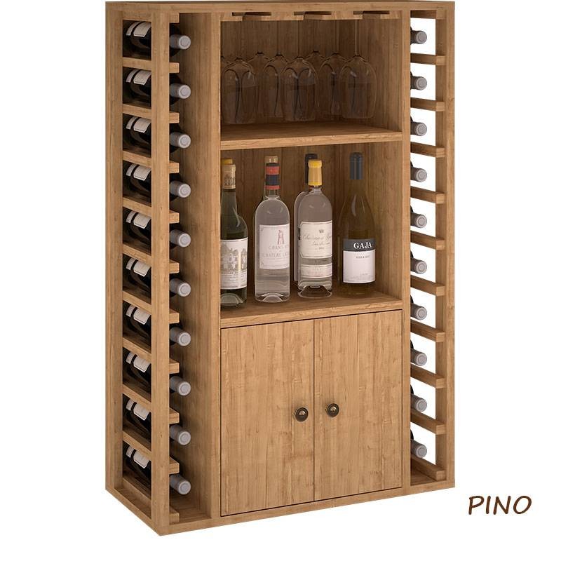Botellero para vinos y licores en madera de pino o roble de 105x68x32 fondo-EX2521